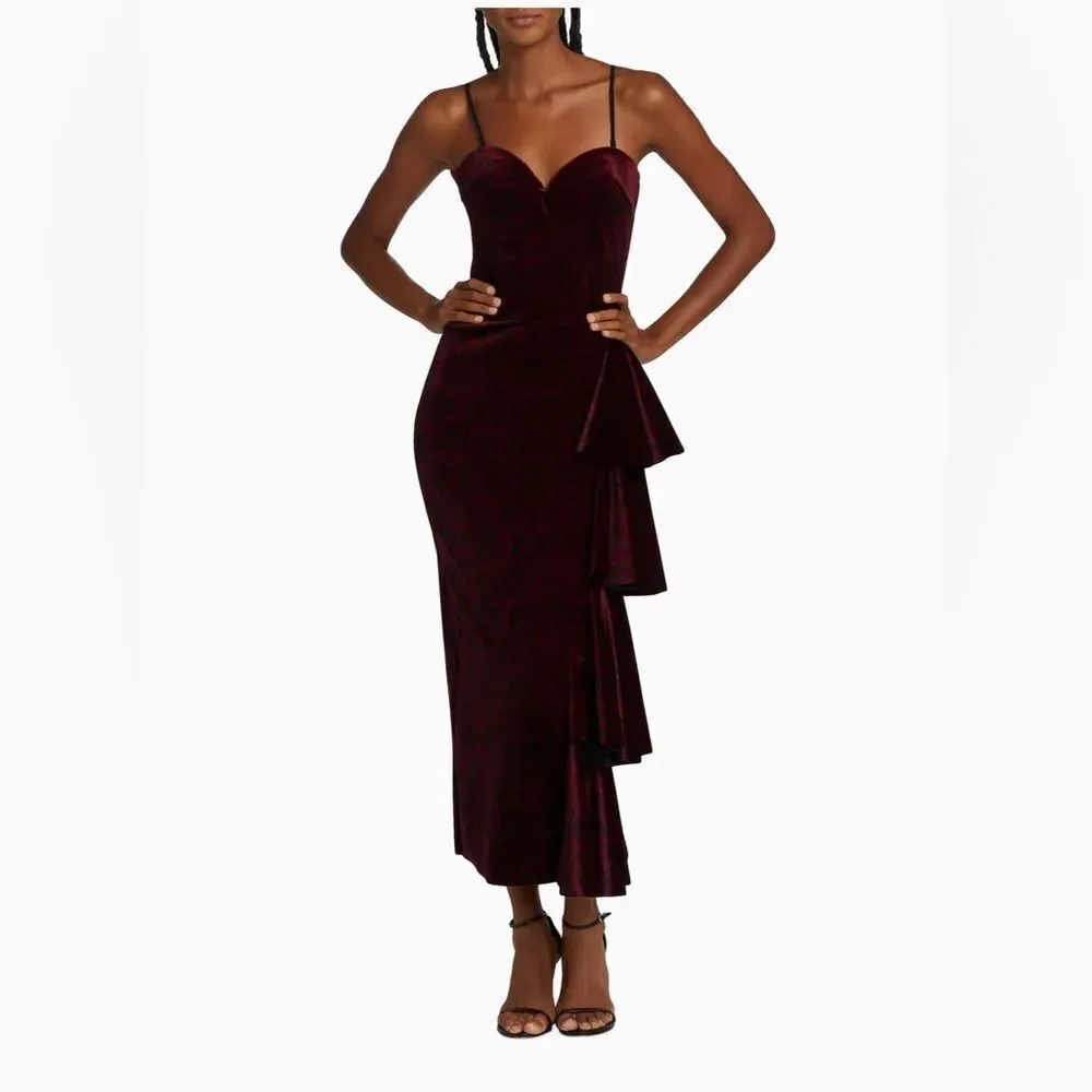 Chiara Boni Velvet Rose-Print Midi-Dress size 6